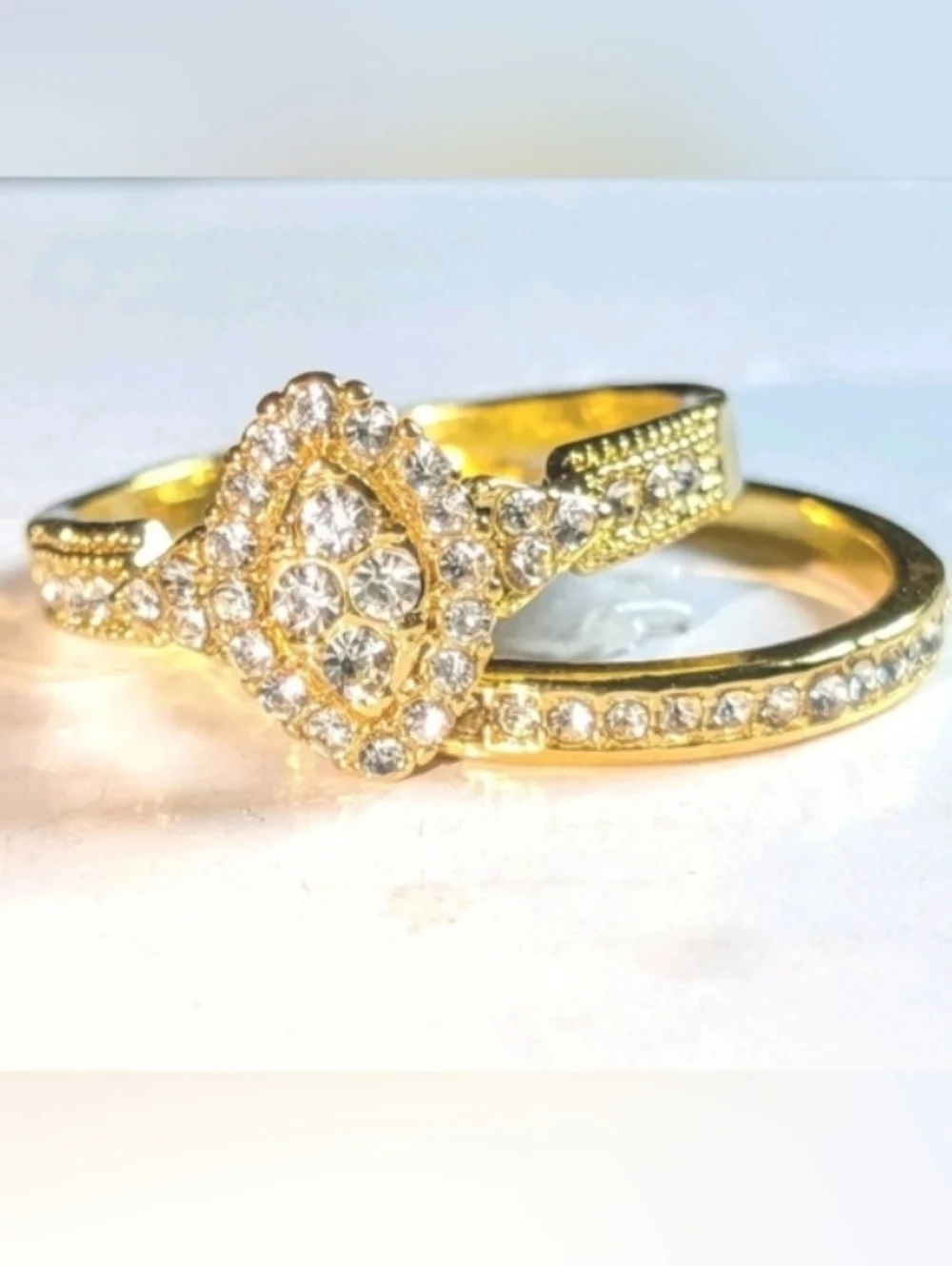 2ct Two Piece Lab Created Engagement Bridal Ring Set 14k Yellow Gold Plated Sz10